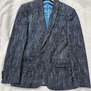 Valiant Paris Mens Dinner Jacket Evening Blazer Size 38 Lace Black/Turquoise